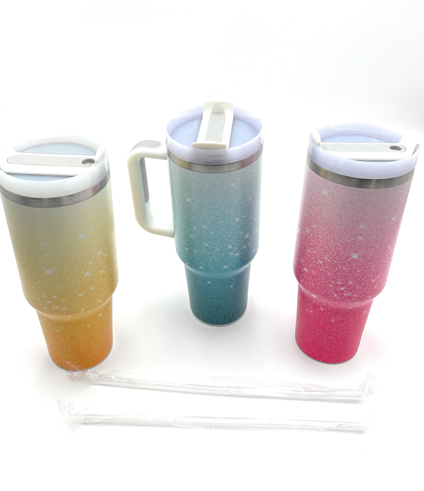 SPARKLE OMBRE 40 oz TUMBLER W/HANDLE STAINLESS STEEL