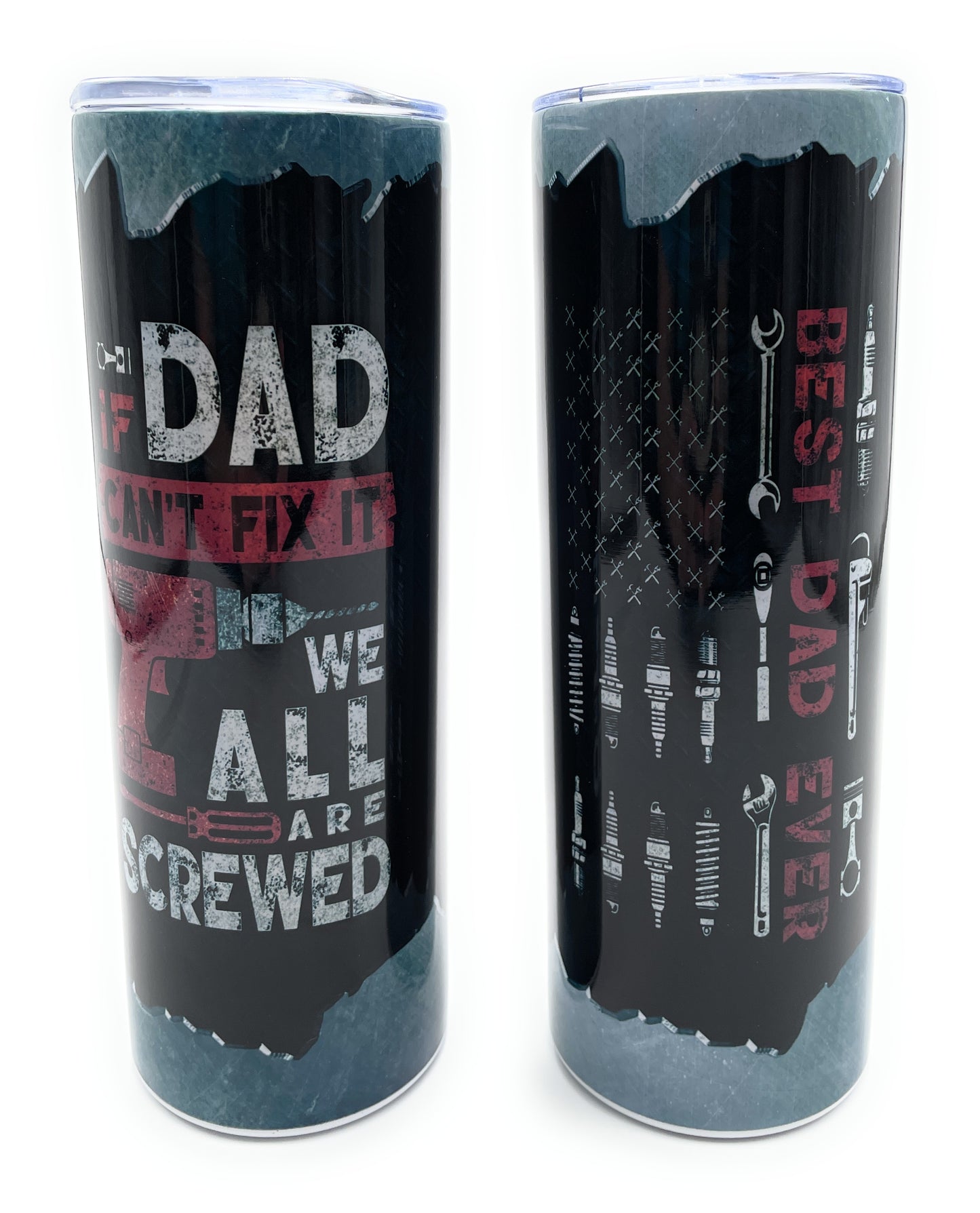 Dad Stainless Steel Tumblers 20 oz  Skinny w/Straw & Lid. Fathers Day Gift Ideas, Keep Dads Drinks Chilled!!