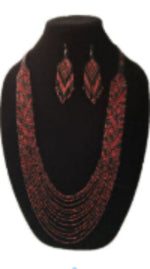 Handmade Red & Black Beaded Necklace & Earrings Set – Boho Jewelry Gift