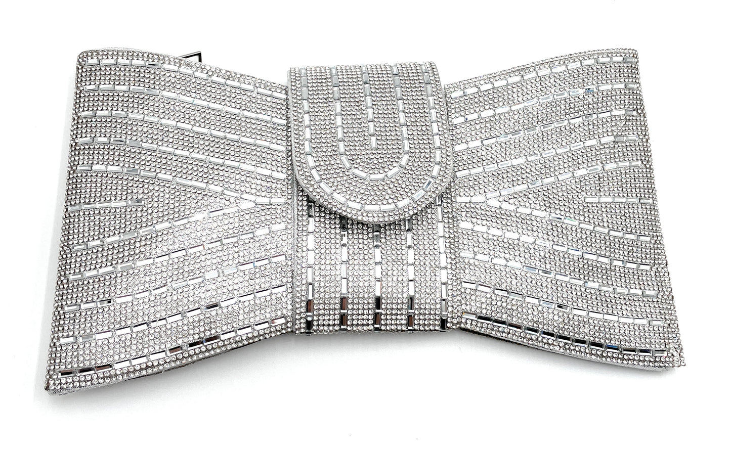 Evening Rhinestone Bar Pattern Bowtie Clutch Bag