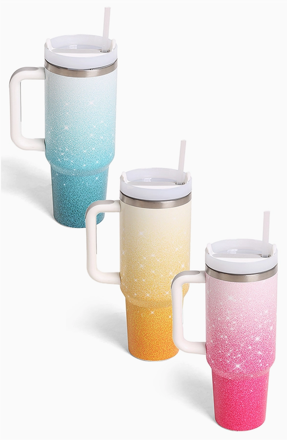 SPARKLE OMBRE 40 oz TUMBLER W/HANDLE STAINLESS STEEL