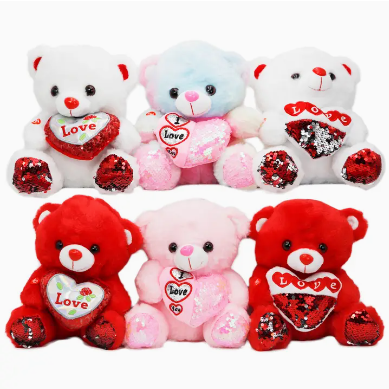 Love Sequined Heart Teddy Bear LED Light-Up