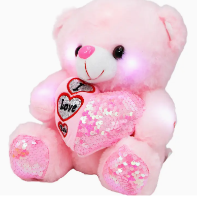 Love Sequined Heart Teddy Bear LED Light-Up