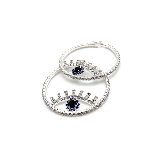 Evil Eye Hoop Rhinestone Earrings