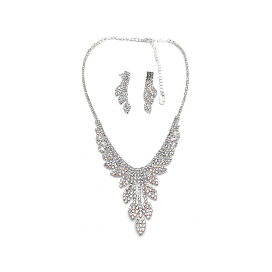 Leaf Pattern Rhinestone Necklace and Earring Set